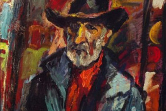 Автопортрет в синем плаще. 2009. ДВП, масло. 120х100